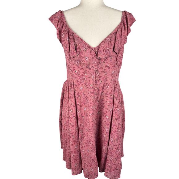 MADEWELL RUFFLE V-NECK FLORAL MINI DRESS IN VINTAGE PINK NWT WOMEN'S SIZE 10 - Picture 3 of 16
